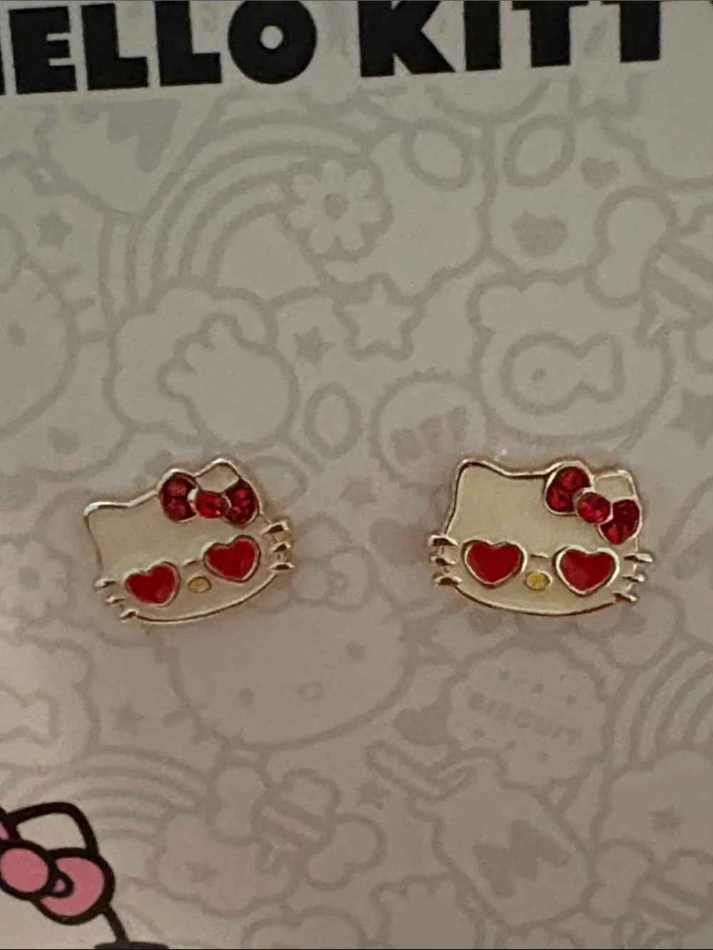 Hello Kitty Silver-Plated Stud Earrings with Red Accents